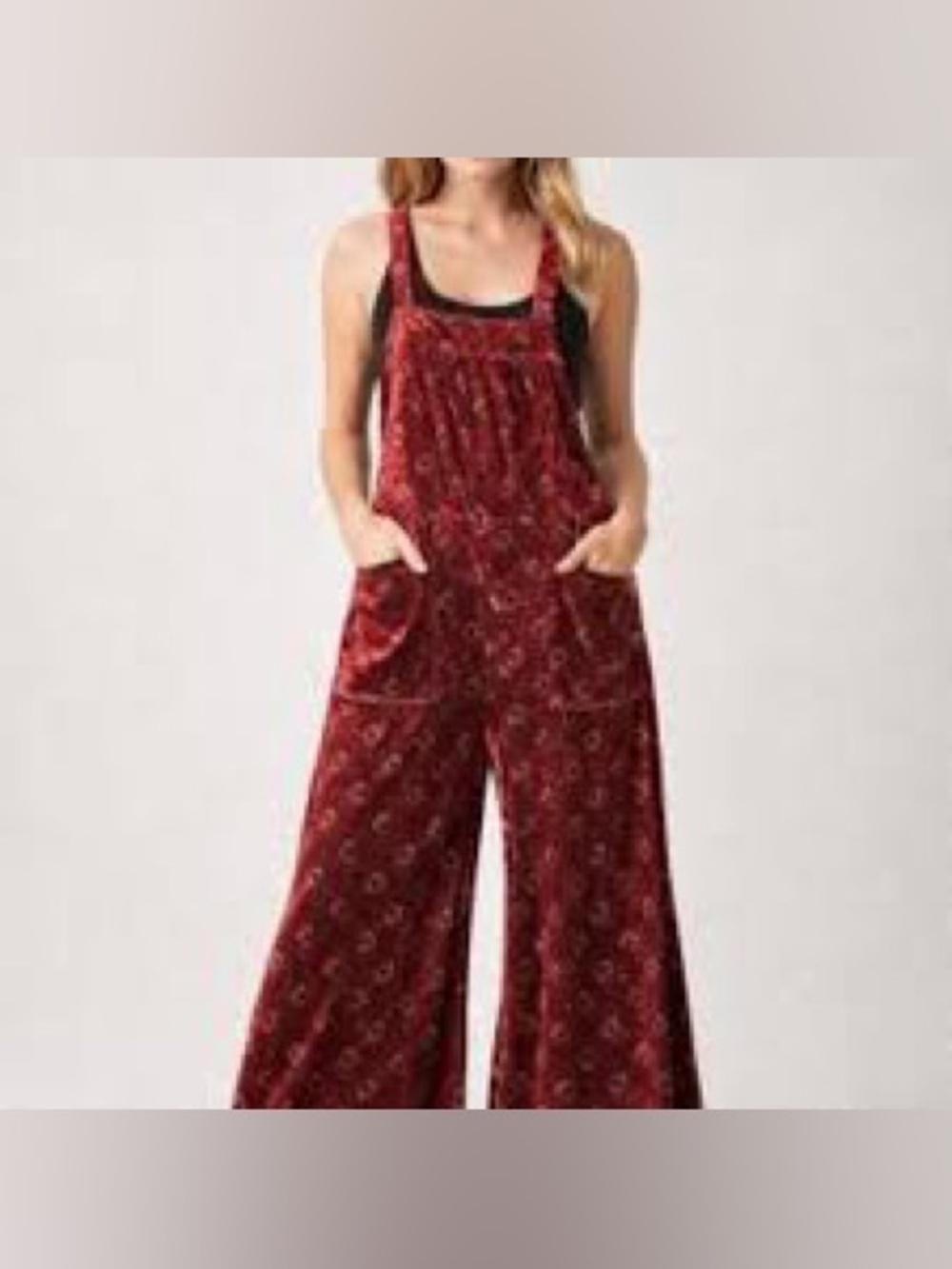 Natural Life Dakota Velvet Wide Leg Overall Cranberry XL Floral Cottage